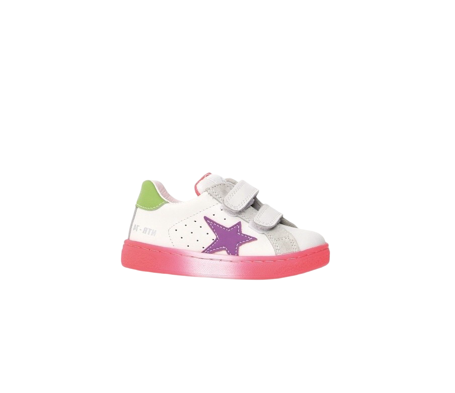 NATURINO PINN CALF/SUEDE COLOUR SOLE WHITE-DEEP PINK-LIME