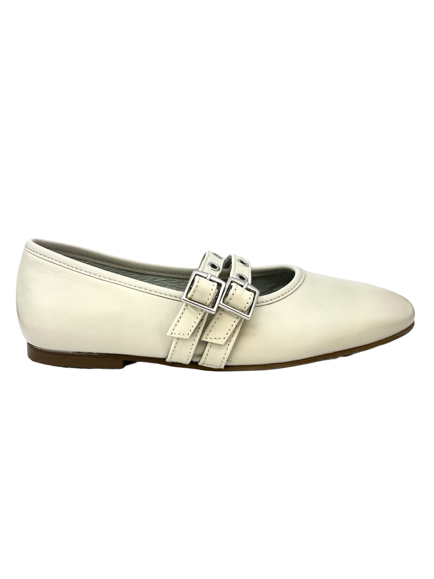 Luccini Ivory Buckle Ballet Flat