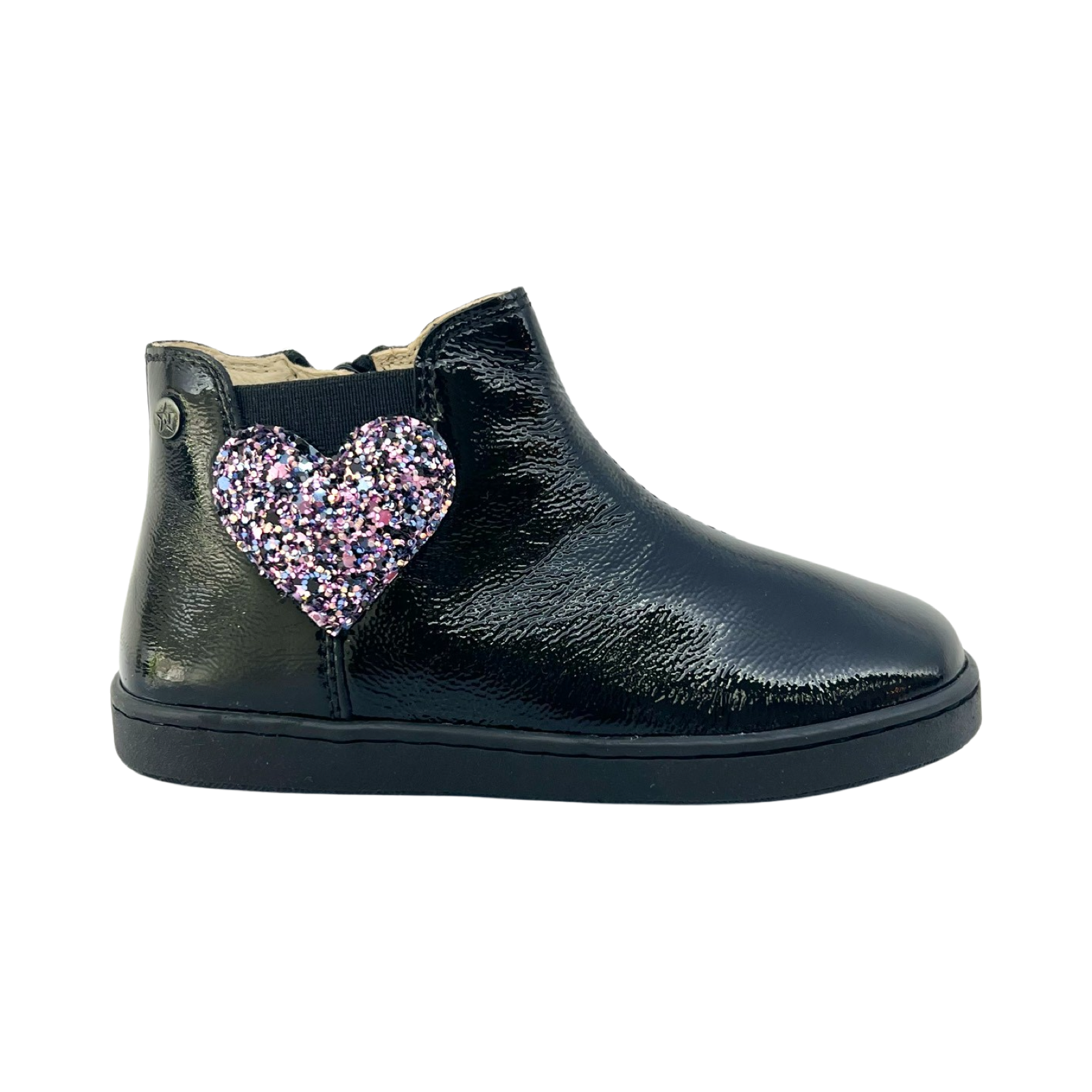 Naturino Black Zip Bootie with Glitter Heart - Glarny