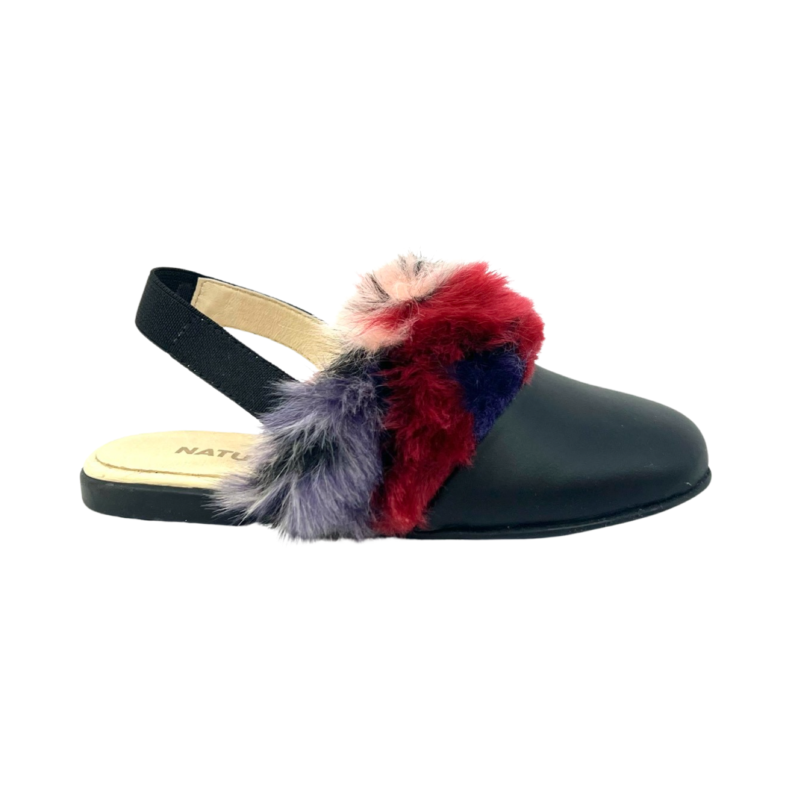 Naturino Black Slingback with Multi Fur - Toocuutie