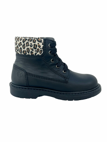 Naturino Black/Leopard Laced Zip Bootie - Kilian