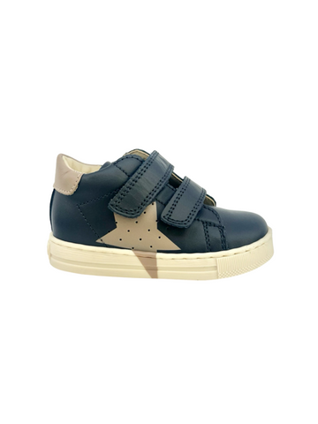 Falcotto Navy/Taupe Double Velcro Sneaker with Star - Salazar